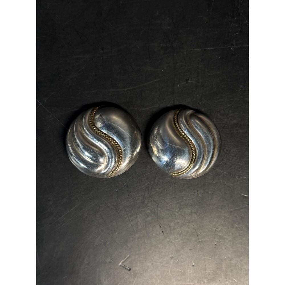 Taxco Mexico 925 Sterling Silver Clip On Earrings TP 72 Two Tone Dome Vintage